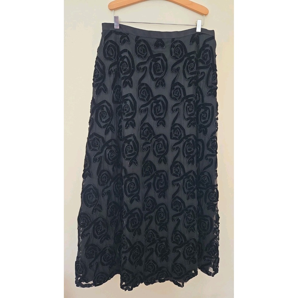 VTG Chetta B Velvet Ribbon Appliqué Skirt Sherrie Bloom/Peter Noviello 14 Black